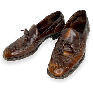 10 Vintage Johnston & Murphy Windsor Brown Leather Wingtip Tassel Loafer Shoes
